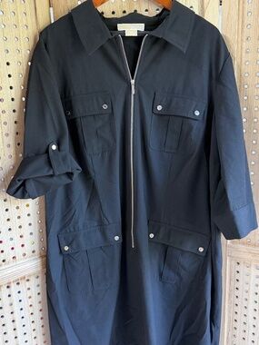 Michael Kors Black Utility Dress 3X Zip Front Shirt Dress Plus Size